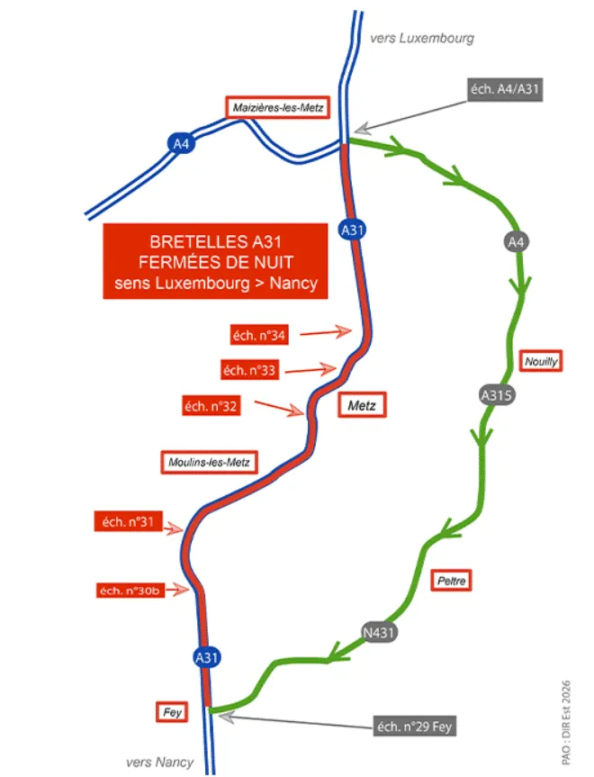 L'A31 fermée entre Hauconcourt et Lesménils entre 20h30 à 5h